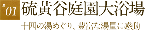 01.硫黄谷庭園大浴場 十四の湯めぐり、豊富な湯量に感動
