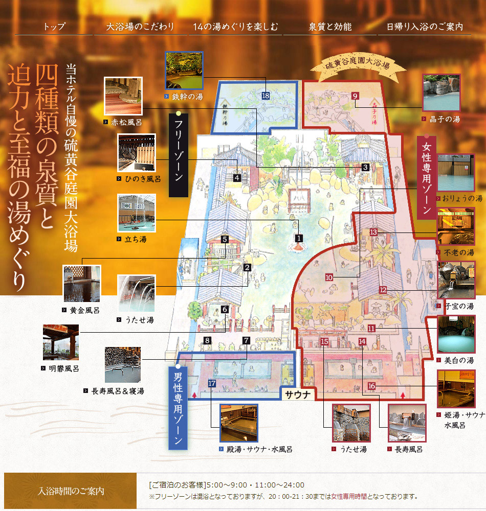 四種類の泉質と迫力と至福の湯めぐり