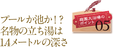 庭園大浴場のポイント05 プールか池か！？名物の立ち湯は1.4メートルの深さ